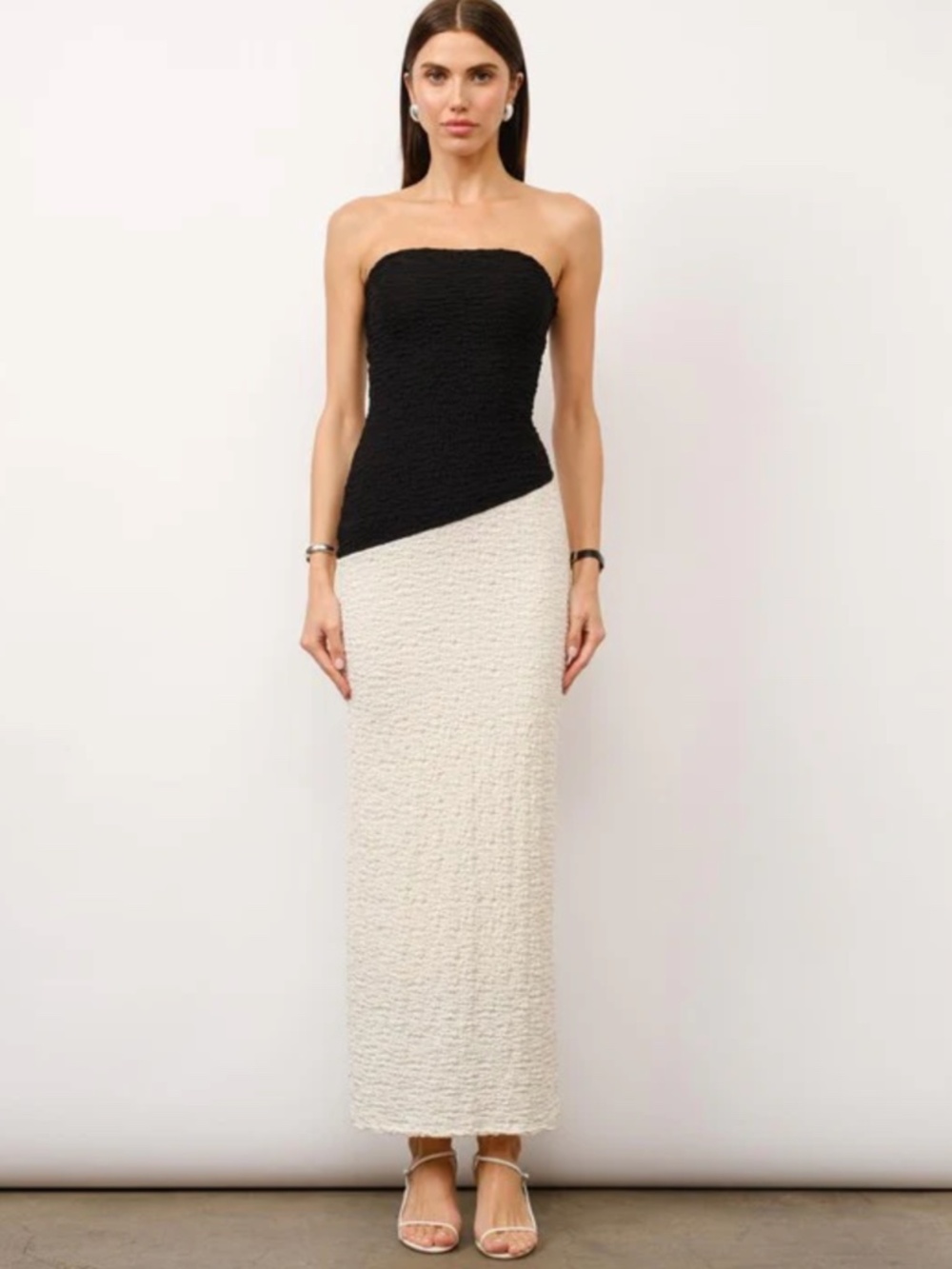 Black & White Strapless Textured Maxi Dress Size M